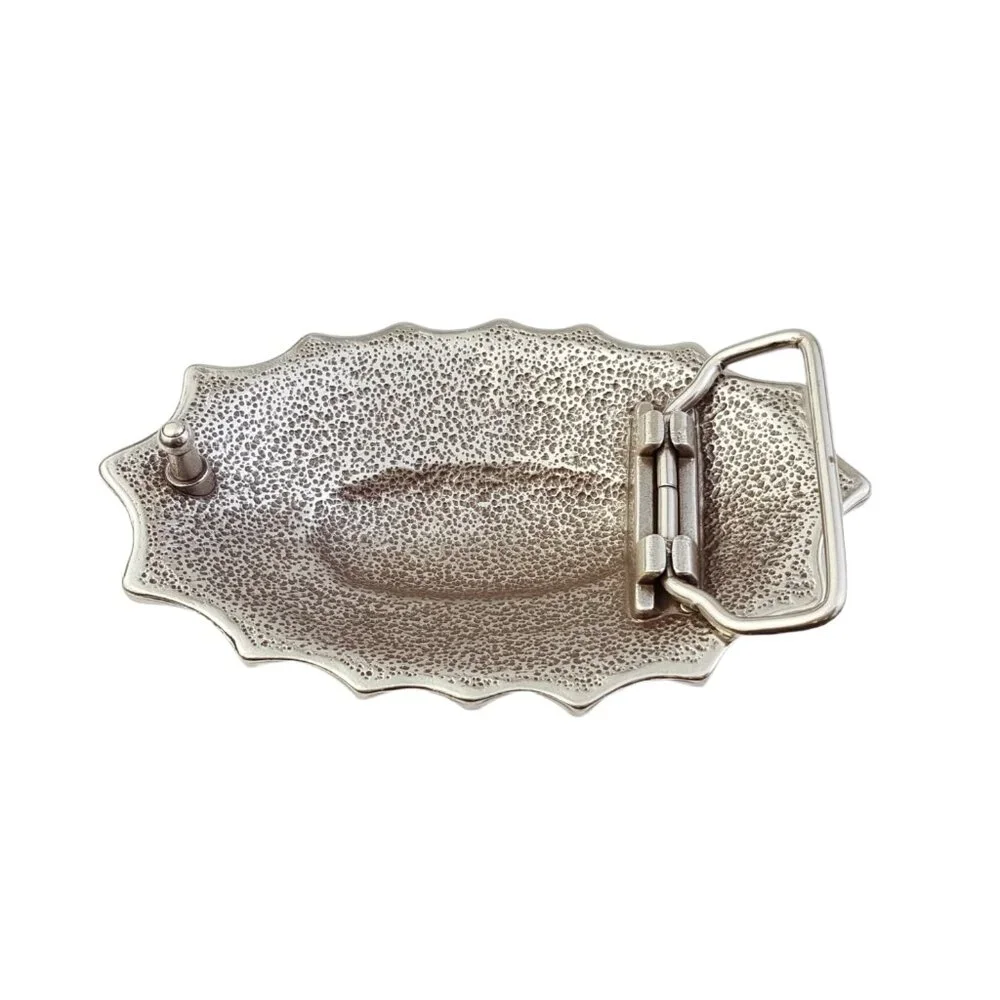 Quality Western Silver Oval Buckle with Ruffled Trim - Picture 4 of 5